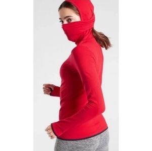 Athleta “Flurry” Balaclava Base Layer Hoodie in Hibiscus Red Small